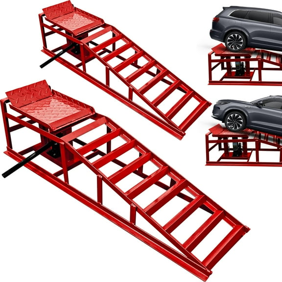 Jacgood Hydraulic Car Ramps 2 Pack Hydraulic High Lift Service Vehicle Ramps 11000 lbs, Heavy Duty Steel Automotive Truck Wheel Ramps for Oil Changes