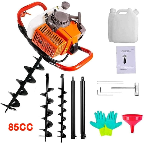 Jacgood Post Hole Digger 2 Stroke Petrol Gas Powered Earth Digger with 3 Auger Drill Bits (4" 8" & 12") + 2 Extension Rods for Farm Garden Plant