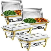 Jacgood Rectangle Golden Chafing Dish Buffet Set Half Pan, 8Qt 4 Pack Stainless Steel Catering Warmer Set with Water Pan for Home Party, Buffets, Wedding, Banquet, Catering Events