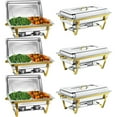 thumbnail image 1 of Jacgood Rectangle Golden Chafing Dish Buffet Set Half Pan, 8Qt 6 Pack Stainless Steel Catering Warmer Set with Water Pan for Home Party, Buffets, Wedding, Banquet, Catering Events, 1 of 7