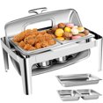 thumbnail image 1 of Jacgood Rectangular Roll Top Chafing Dish Buffet Set with Visible Lid,1 Full Size & 2 Half-Size Chafing Server Dish,Catering Food Warmer for Parties,Wedding,Birthday,Christmas,14QT Water Pan, 1 of 7