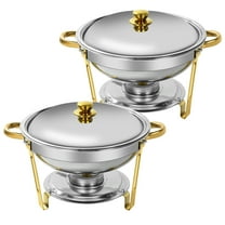 Jacgood Round Golden Chafing Dish Buffet Set, 5Qt 2 Pack Stainless Steel Catering Warmer Set with Water Pan for Home Party, Buffets, Wedding, Banquet, Catering Events