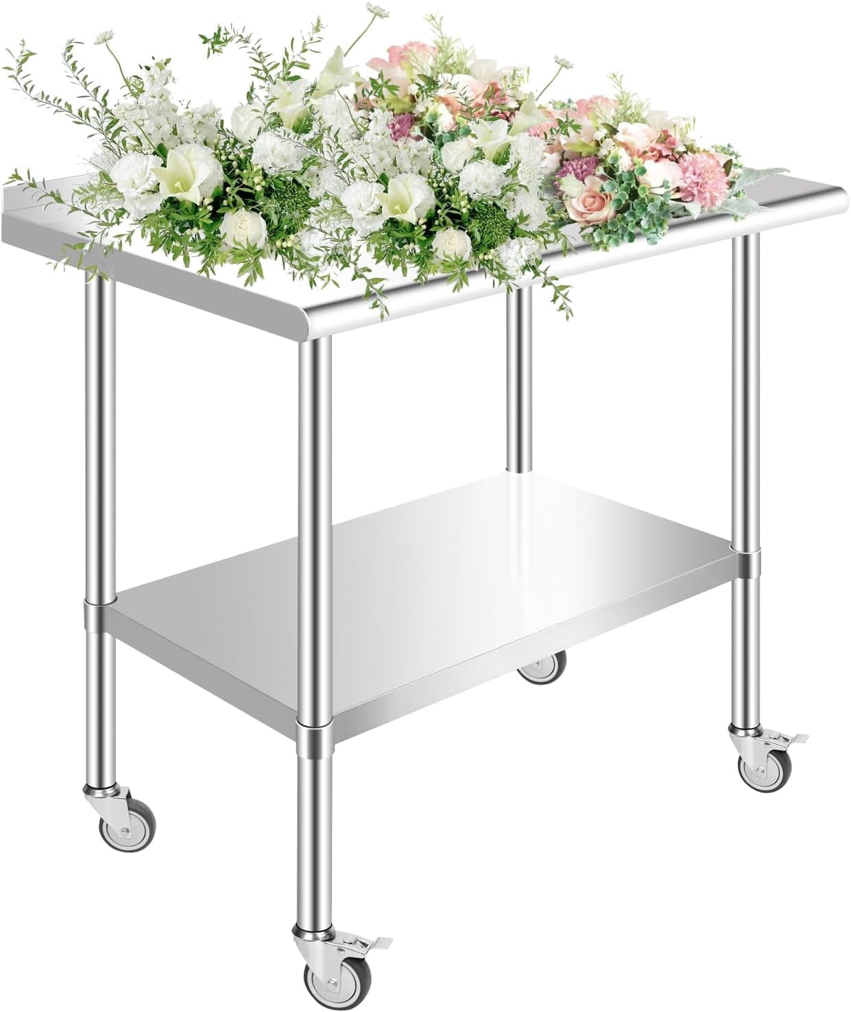 Jacgood Stainless Steel Prep Table, 36 x 24 x 35 inch with Backsplash and Adjustable Undershelf, 360lbs Load Capacity Heavy Duty Metal Worktable Commercial Workstation for Kitchen Restaurant