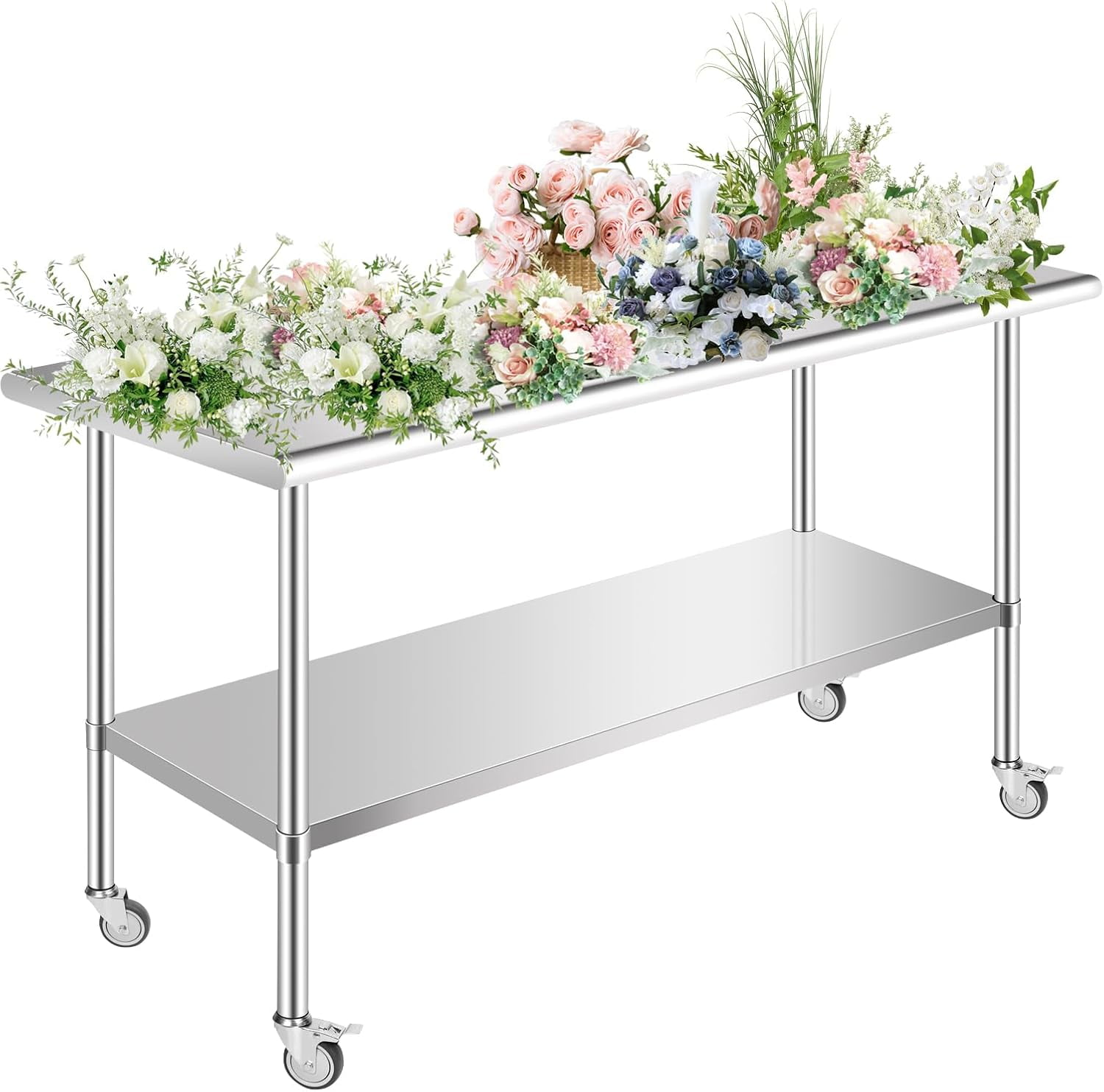 Jacgood Stainless Steel Prep Table, 60 x 24 x 35 inch, 360lbs Load Capacity Heavy Duty Metal Worktable with wheels and Adjustable Undershelf, Commercial Workstation for Kitchen Restaurant
