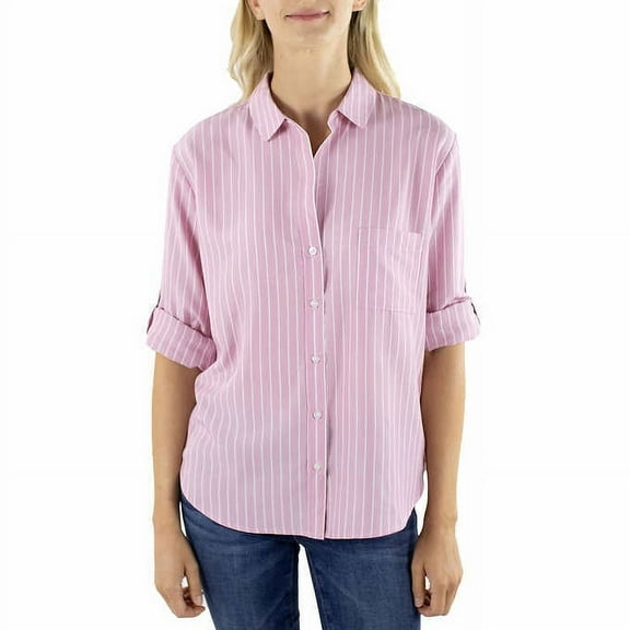 Jach's Girlfriend Ladies' Long Sleeve Button-Up Blouse Size: M, Color: Pink