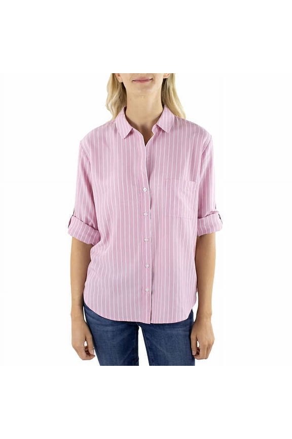 Jach's Girlfriend Ladies' Long Sleeve Button-Up Blouse Size: M, Color: Pink