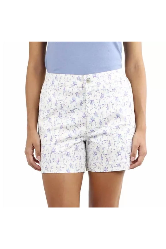 Women's Floral Print Cotton Blend Side Pockets Chino Shorts (White, L)