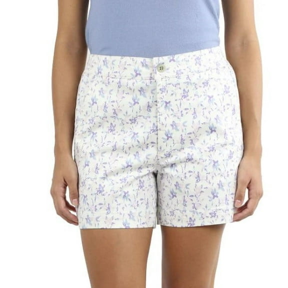 Jachs Girlfriend Women's Floral Print Cotton Blend Side Pockets Chino Shorts (White, M)