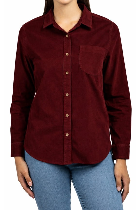 New York Women's Long Sleeve Mini Corduroy Button Up Shirt (US, Alpha, Large, Regular, Regular, Red)