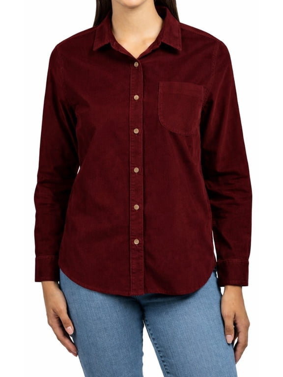Jachs Girlfriend New York Women's Long Sleeve Mini Corduroy Button Up Shirt (US, Alpha, Medium, Regular, Regular, Red)