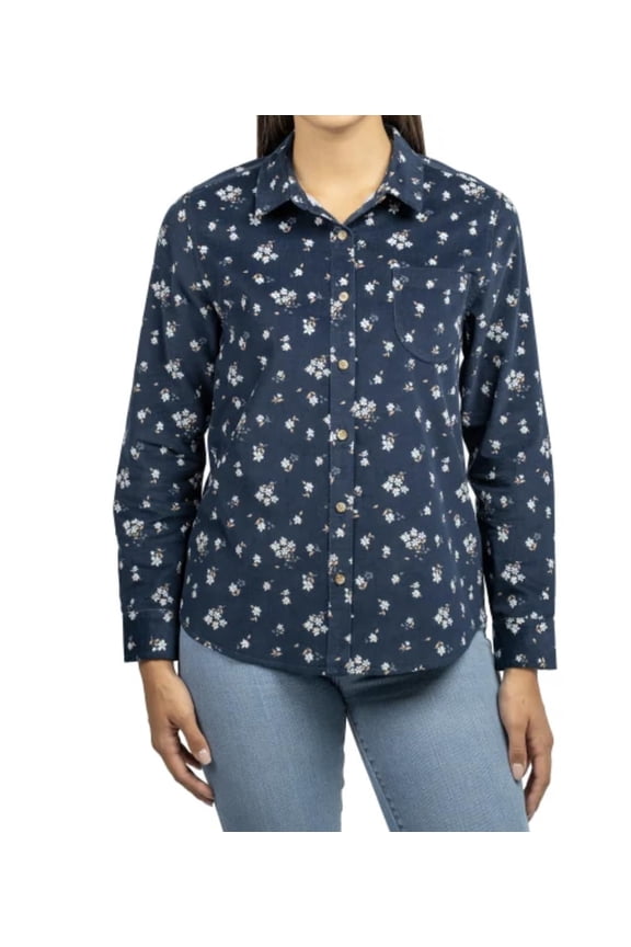Women's Long Sleeve Mini Corduroy Button Up Shirt (US, Alpha, XX-Large, Regular, Regular, Navy (Floral))