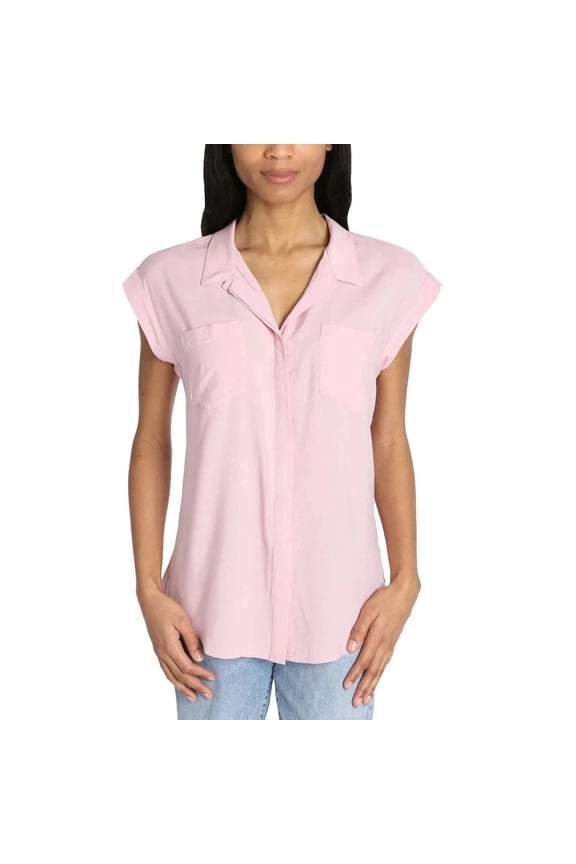 Women's Button Front Blouse, Pink, Size L