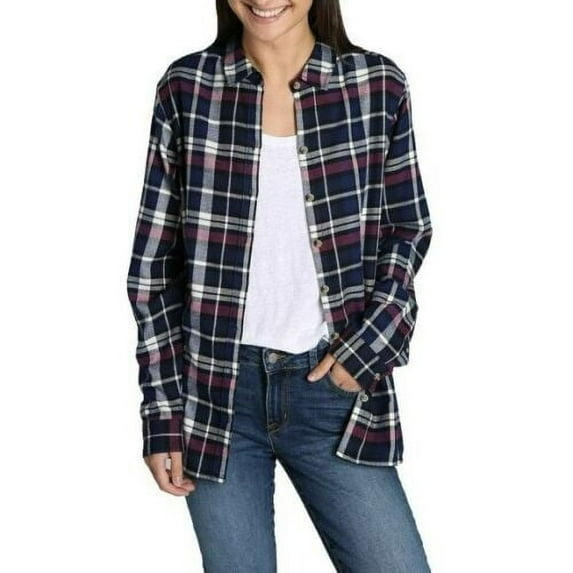 Jachs Girlfriend Women's Plaid Print Lightweight Cozy Super Soft Flannel Button Front Shirt