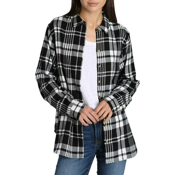 Jachs Girlfriend Women's Plaid Print Lightweight Cozy Super Soft Flannel Button Front Shirt