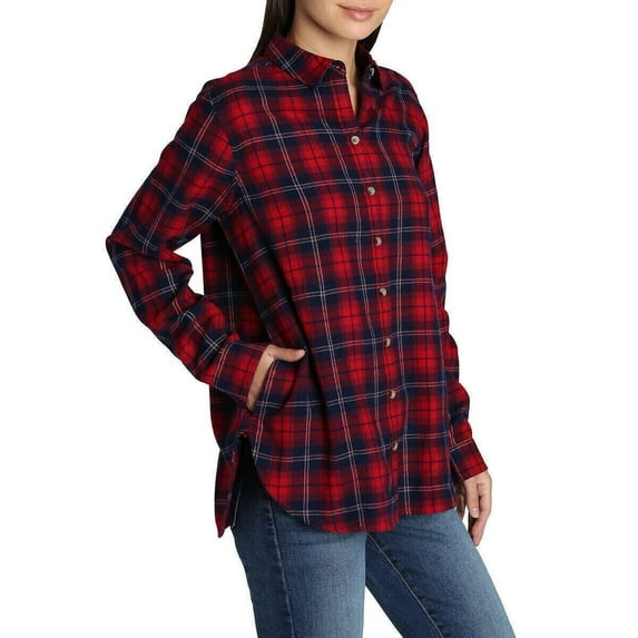 Jach's Girlfriend Plaid Soft Flannel Shirt Red/Blue Fleece Pockets Medium