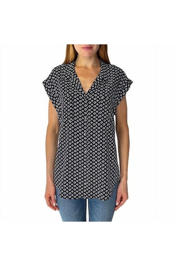 Women?s Printed Short Sleeve Blouse (GREEN GEO PRINT, XXL)
