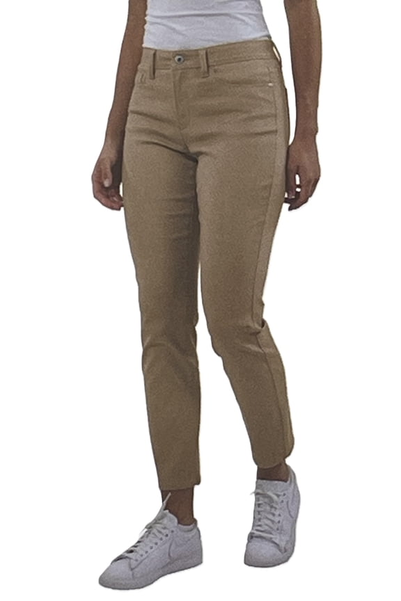 Women's Straight Leg Ankle Pants, 5-Pocket, Cotton Blend Twill, Stretch (US, Numeric, 8, Regular, Regular, Tan)