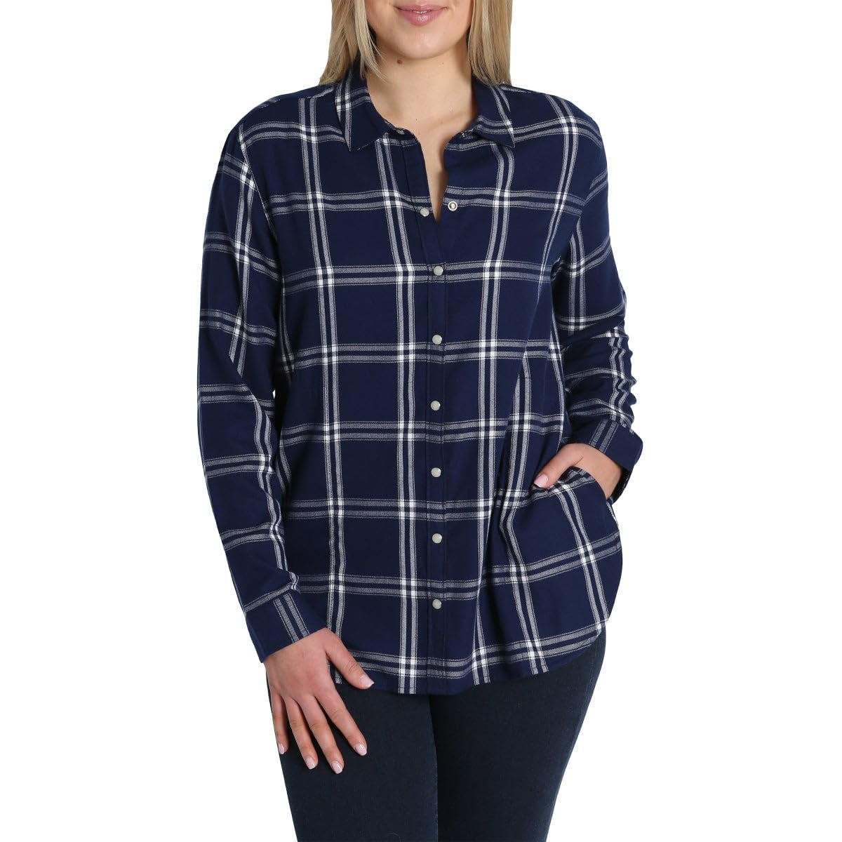 JACHS GIRLFRIEND Women's Super Soft Feel Flannel Shirt (Blue,Large)