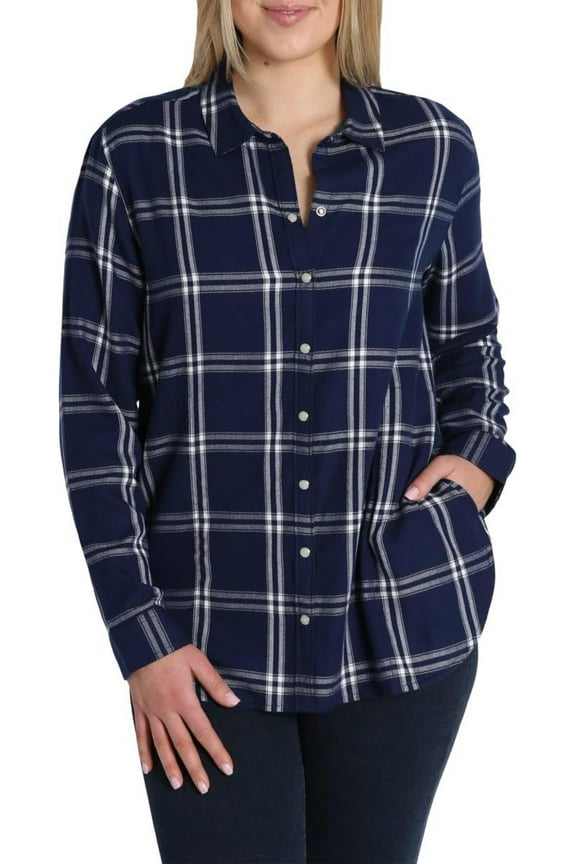 Jachs Girlfriend Women's Super Soft Feel Flannel Shirt (Blue, Medium)