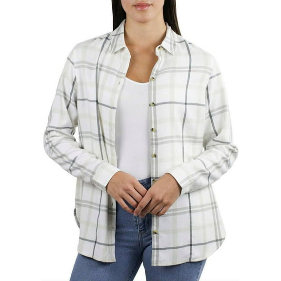 Jachs Girlfriend Women's Super Soft Feel Flannel Shirt (White,XXL)