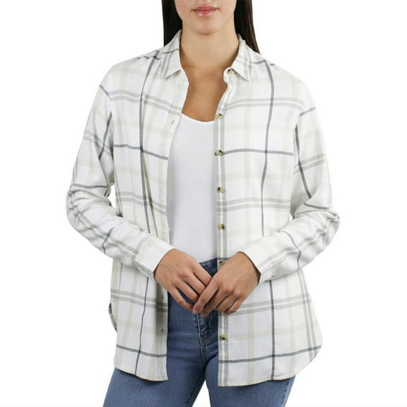 Jachs Girlfriend Women's' Super Soft Flannel Side Pockets Button Front Shirt-White / 2X