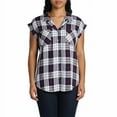 thumbnail image 1 of Jachs Girlfriend Women's V-Neck Collar Short Sleeve Button Down Top Blouse-Navy / XXL, 1 of 4