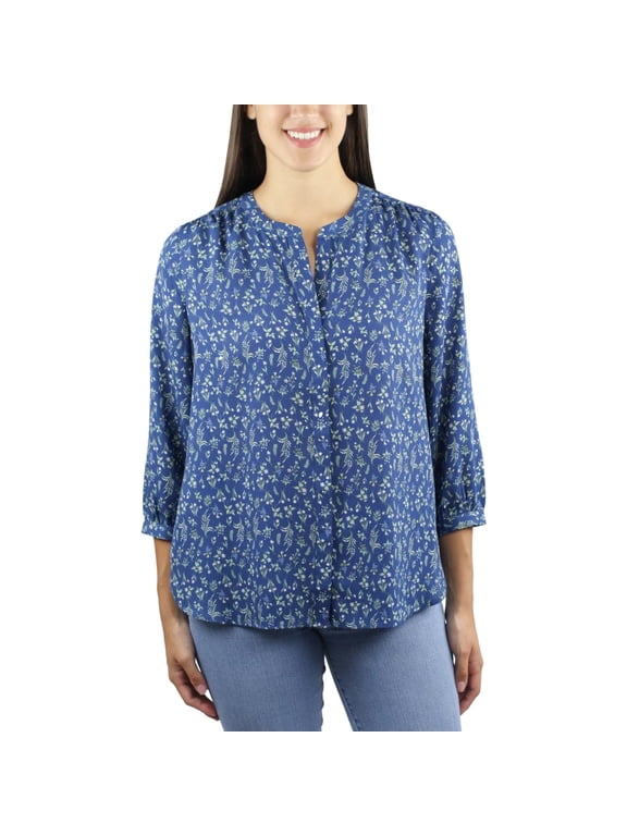 Jachs Girlfriend Womens 3/4 Sleeve Top, Blue, Medium
