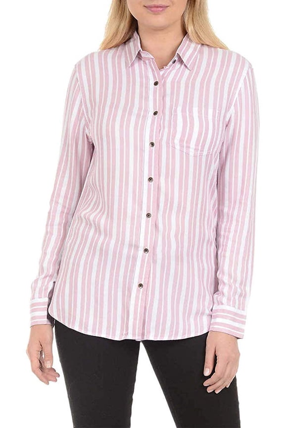 Jachs Girlfriend Womens Button Down Shirt,Pink Stripe,X-Small