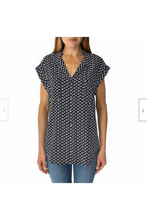 Jachs Ladies' Girlfriend Short Sleeve Tencel Blouse (Navy Geo Print, X-Large)