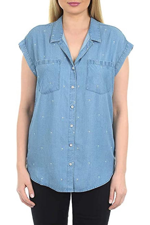 Jachs Ladies' Girlfriend Short Sleeve Tencel Blouse (XL, Medium Denim)