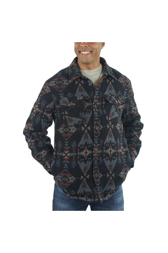 Jachs Men's Aztec Sherpa Lined Wool Blend Button Closure Shirt Jacket (Black, XL)