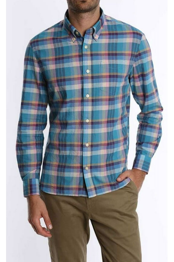 Jachs Men's Blue Madras Plaid Shirt, XXXL