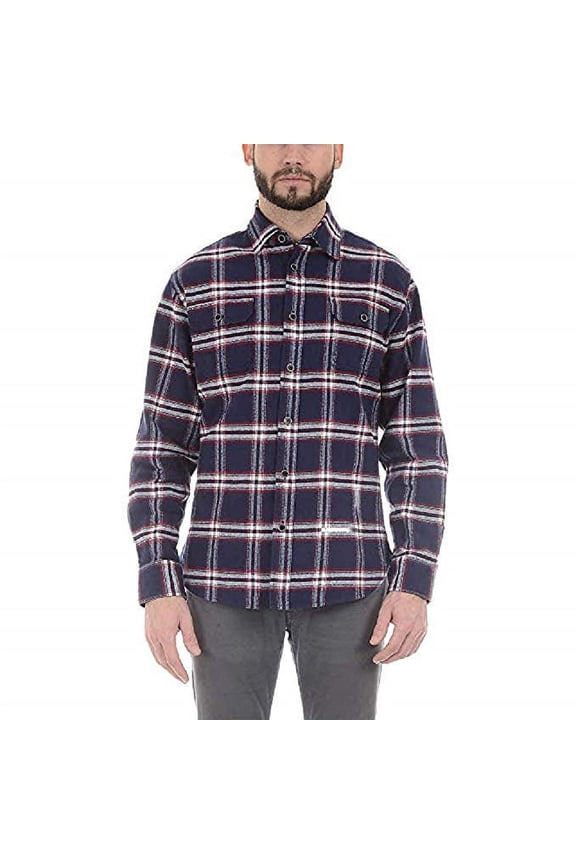 Jachs Mens Brawny Flannel Shirt (Medium, Navy/Red) - NEW
