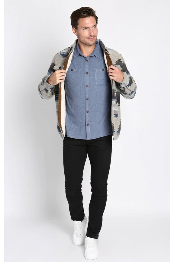 Jachs Mens Patterned Wool Blend Fully Lined Shirt Jacket, Tan Multi XXL