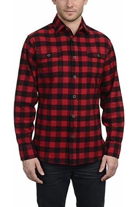 Jachs Men's Rugged Classic Brawny Red Plaid Flannel Shirt Size Medium