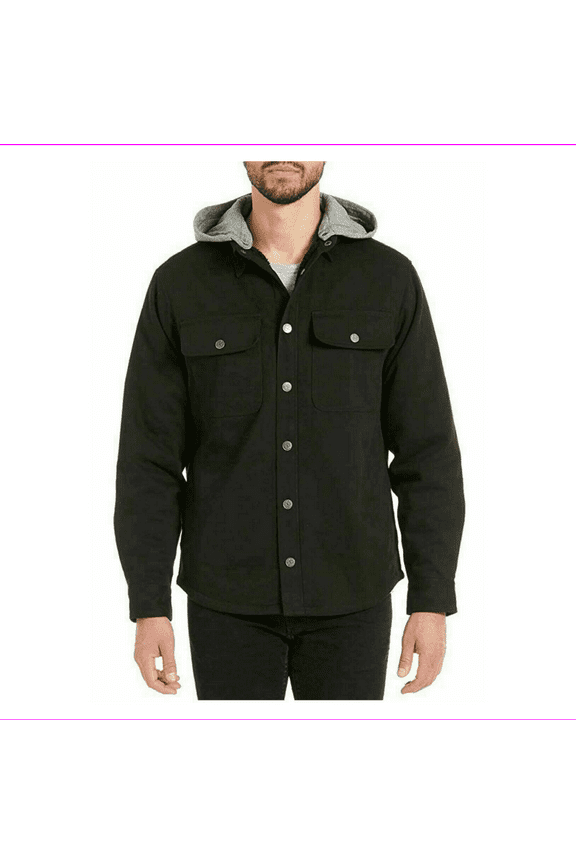 Jachs Men's Sherpa Lined Hooded Heavy Duty Canvas Shirt Jacket ,Black ,XL
