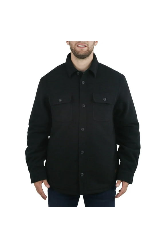 Jachs Men's Wool Blend Sherpa Lined Flannel Shirt Jacket (US, Alpha, X-Large, Regular, Regular, Black)