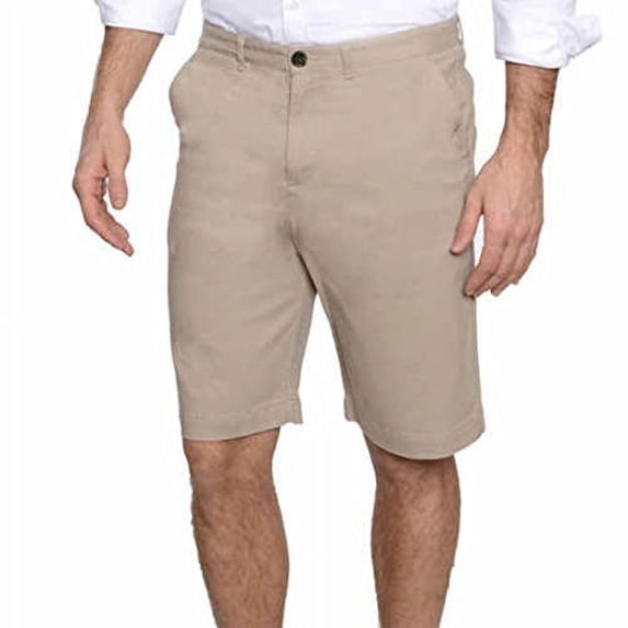 Jachs Mens Stretch Sateen Flat Front Shorts (Khaki, 32)
