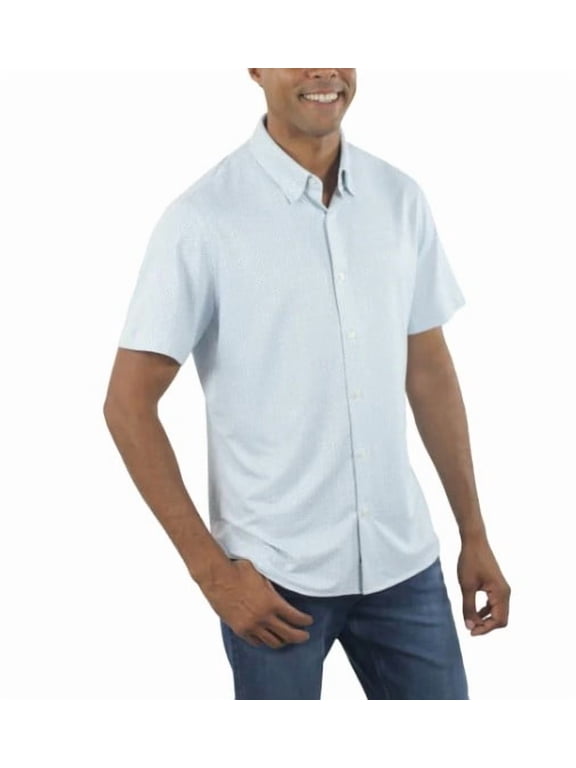 Men's Size Medium Short Sleeve Woven Button Front Shirt, White