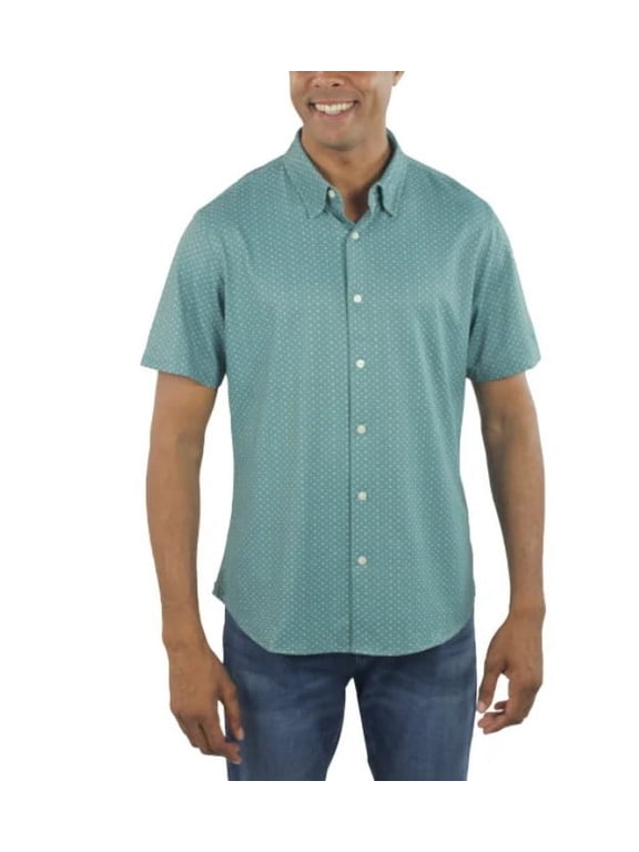 Men's Size X-Large Short Sleeve Woven Button Front Shirt, Green