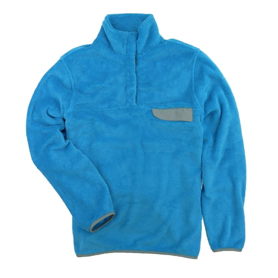 Jachs NY Womens Cabin Sherpa Fleece Mock Neck Pullover Sweater with Chest Pocket (Sky Blue/Grey, XXL)