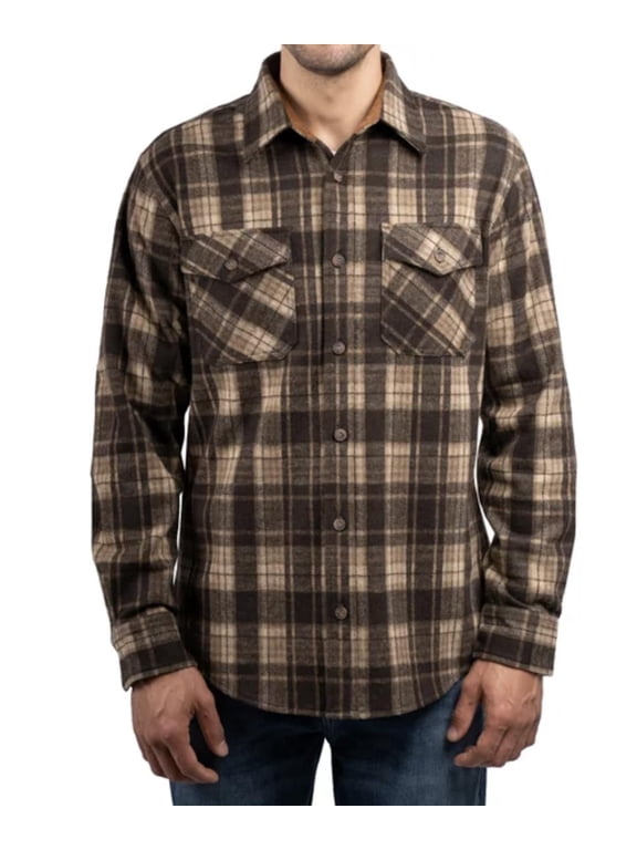 Jachs New York Men's Long Sleeve Button Up Brushed Flannel Shirt (US, Alpha, X-Large, Brown)