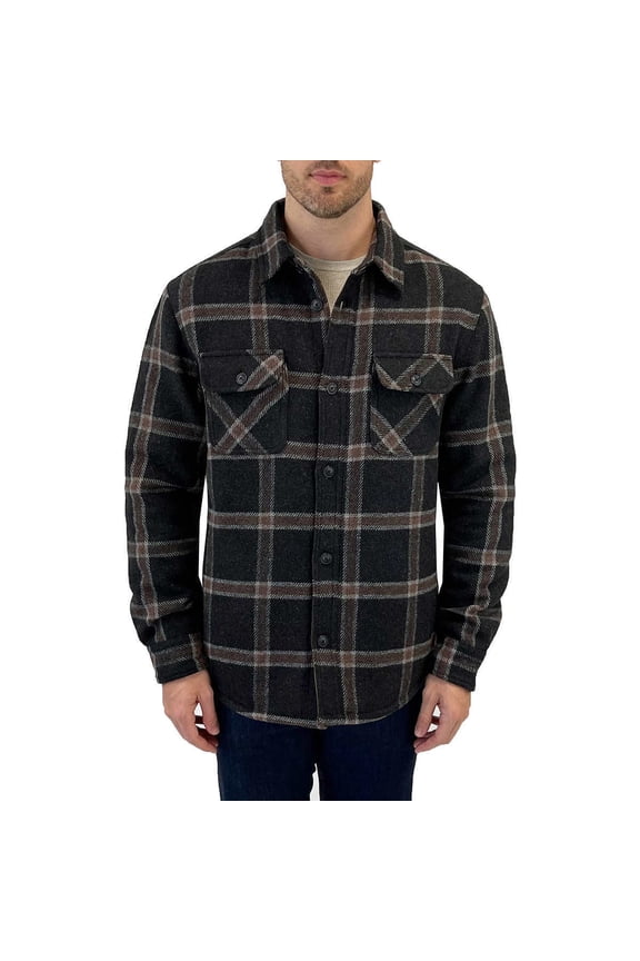 Jachs New York Men's Wool Blend Sherpa Lined Shirt Jacket, Gray Plaid, XXL
