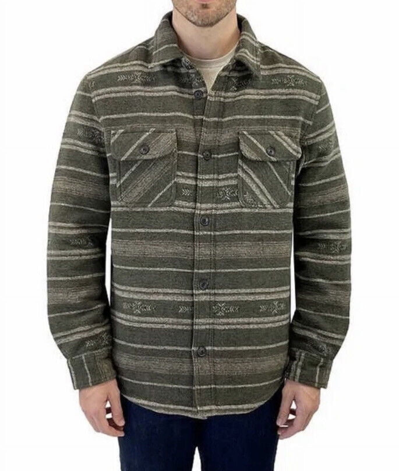 Jachs New York Men's Wool Blend Sherpa Lined Shirt Jacket, Green Stripe