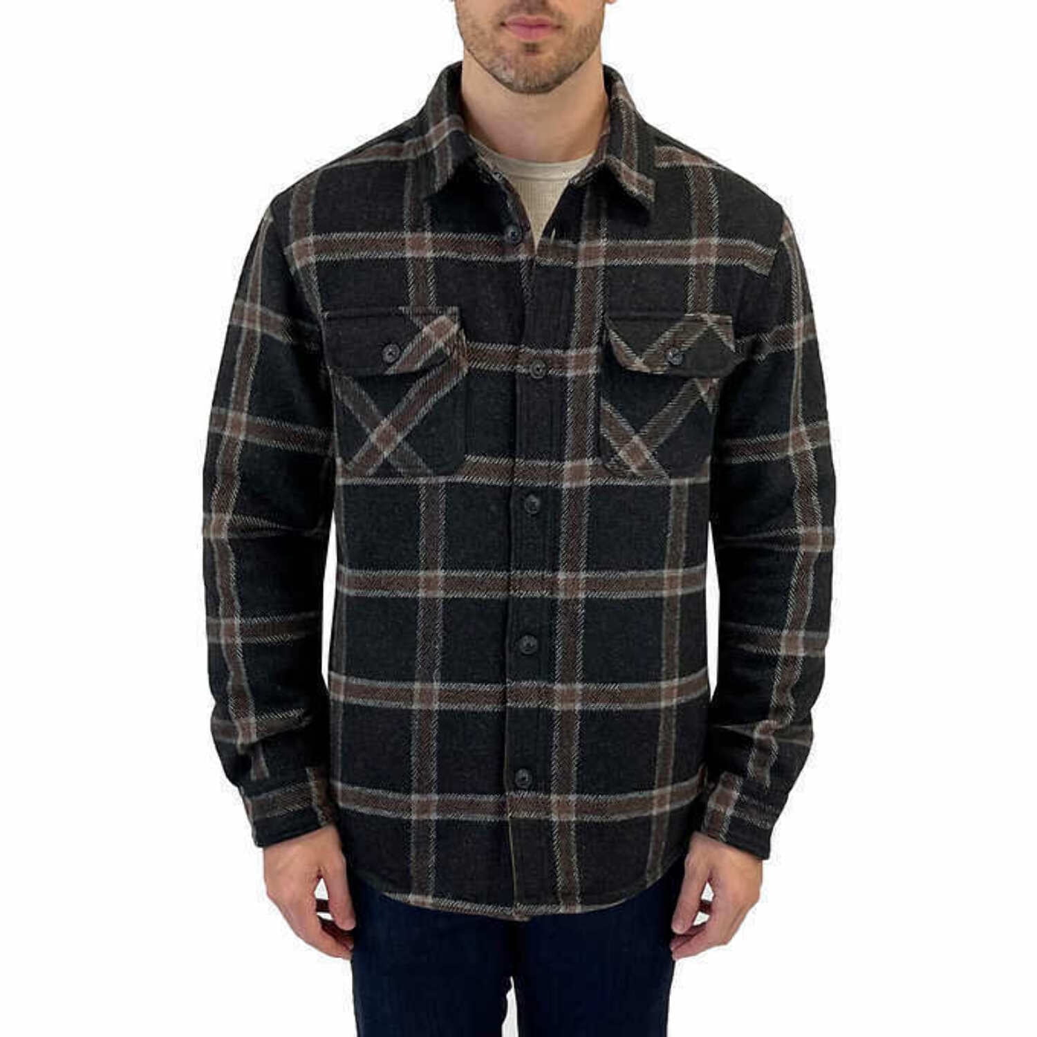 Jachs New York Men's Wool Blend Sherpa Lined Shirt Jacket (Grey, X
