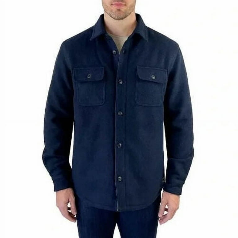 Jachs New York Men's Wool Blend Sherpa Lined Shirt Jacket, Navy