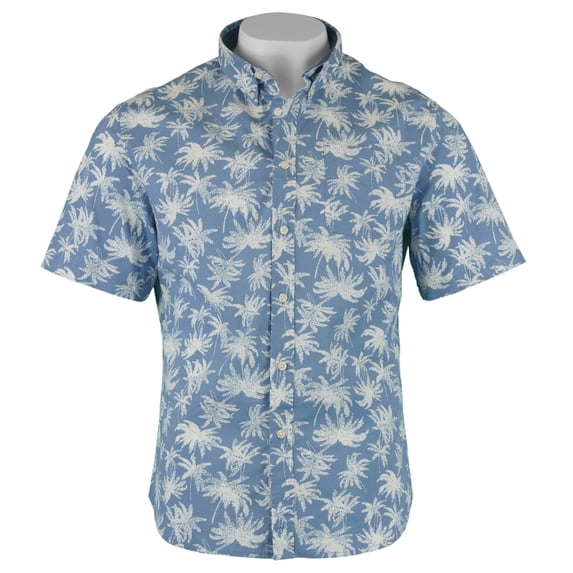 Jachs New York Men's Woven Short-Sleeve Shirt (Blue Palm Tree, Large)