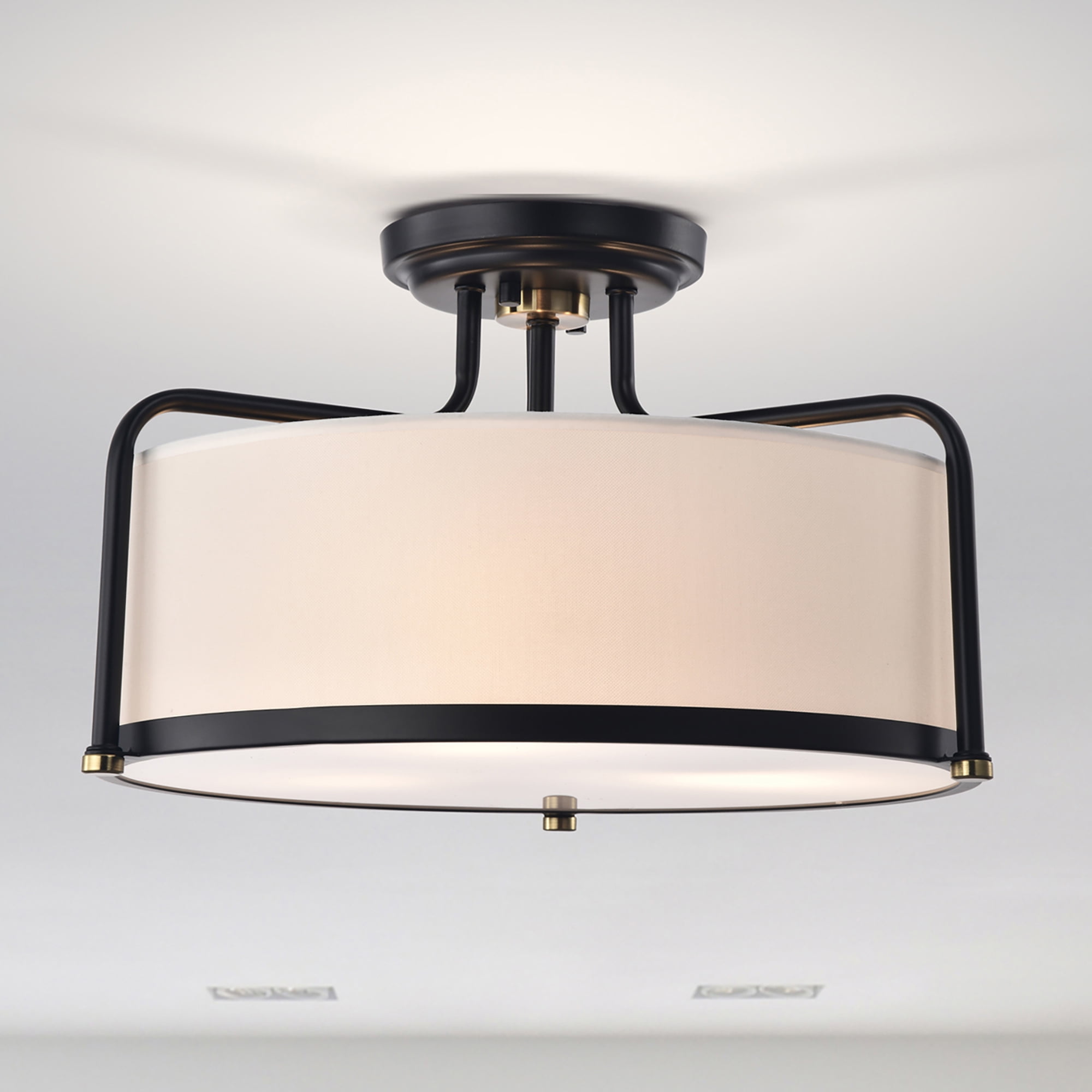 Matte Black 17.5" Contemporary Drum Pendant with Glass Diffuser