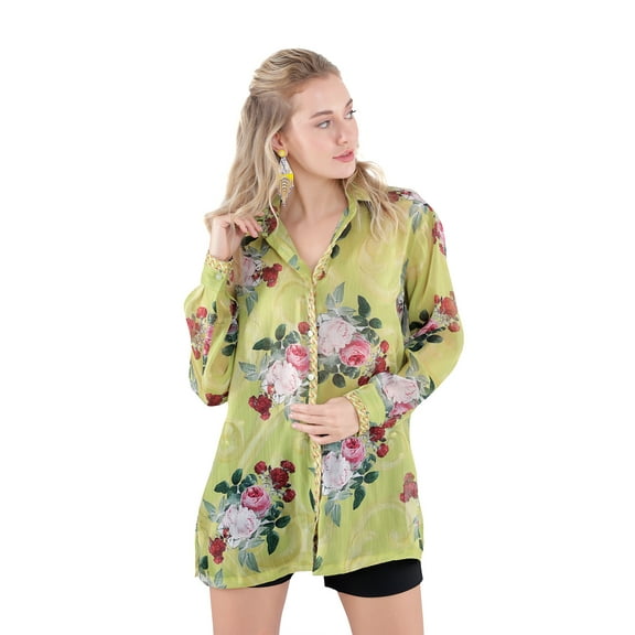 Jacie - JYO DAS Neon Floral Printed Sheer Shirt