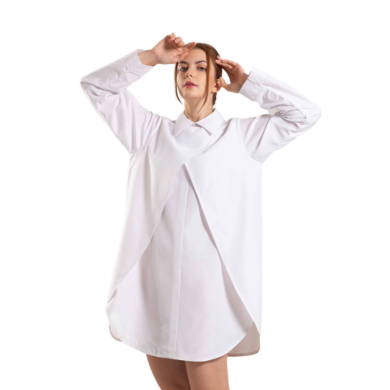Jacie - JYO DAS White Overlap Shirt Dress - Walmart Business